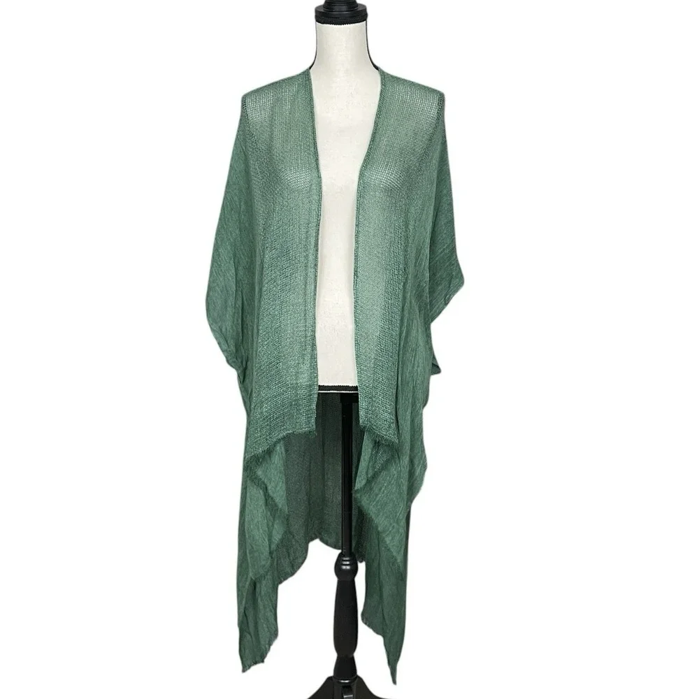Boho Sheer Green Lightweight Open Front‎ Cardigan Womens OS Wrap Beach Festival